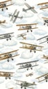 Vintage Biplanes Flying Through Clouds Seamless Pattern Royalty Free Stock Photo