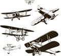 Vintage biplanes set vector black old, logo, emblem, label Royalty Free Stock Photo