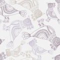 Vintage bird seamless pattern. Decorative parrots and peacocks seamless background