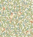 Vintage birds in foliage with birds and fruits seamless pattern on light beige background. Middle ages William Morris Royalty Free Stock Photo