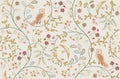 Vintage birds in foliage with flowers seamless pattern on light background. Middle ages William Morris style. Vector Royalty Free Stock Photo
