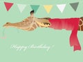 Vintage Birthday greeting card with funny giraffe with scarf