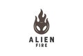 Vintage Black Alien Ghost Burn Fire Flame Logo Design