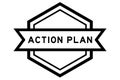 Vintage black hexagon label banner with word action plan on white background