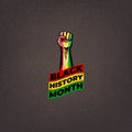 Vintage Black history month square banner with protest raised fist colored in African flag isolated on brown background