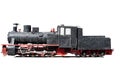 Vintage black locomotive isolated on white background overall plan Royalty Free Stock Photo