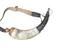 Vintage black powder horn isolated Royalty Free Stock Photo