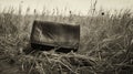 Vintage Black Purse In Sepia-toned Grass: Conceptual Photography