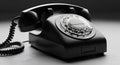 Vintage Black Rotary Telephone on Gray Surface in Studio Setting Royalty Free Stock Photo