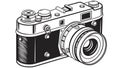 Vintage Black and Silver Rangefinder Camera Side View, vector design Generative AI Royalty Free Stock Photo