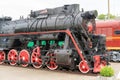 Vintage black steam locomotive old train. Royalty Free Stock Photo