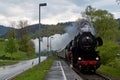 Vintage black steam locomotive train rush railway. Royalty Free Stock Photo