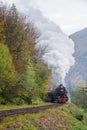 Vintage black steam locomotive train with wagons on railway. Royalty Free Stock Photo