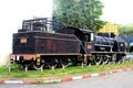 Vintage black steam train at station 1