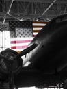 Vintage Black and White Airplane with American Flag Royalty Free Stock Photo