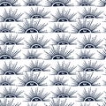 Vintage black and white background. Sunny eyes seamless pattern. Minimalist textile design. Modern repeating pattern