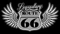 Vintage black and white emblem of route 66 with wings. Royalty Free Stock Photo