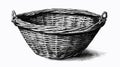 Vintage Black and White Engraving of Wickerwork Basket for Design Projects Royalty Free Stock Photo