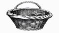 Vintage Black and White Engraving of Wickerwork Basket for Design Projects Royalty Free Stock Photo