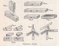 Vintage black and white illustrations / diagrams of Carpentry Joints 1900s
