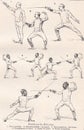 Vintage black and white illustrations of Positions in Fencing 1900s Royalty Free Stock Photo