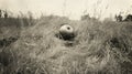 Vintage Black And White Image: Empty Suitcase In A Field