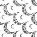 Vintage black and white pattern for Eid Mubarak festival , Crescent moon decorated on white background for muslim community