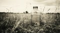 Vintage Black-and-white Photo: Bottle In Grassy Field