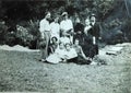 Vintage black and white photo of family, 1950s European.