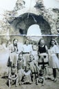 Vintage black and white photo of a group of young people 1950s European.