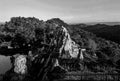 Vintage Black and White Photo of Masroor Rock-cut Temples at Masrur Hindu temples in the Kangra Royalty Free Stock Photo