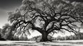 vintage black and white photo oak tree Royalty Free Stock Photo