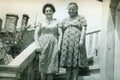 Vintage black and white photo of sisters 1950s European.