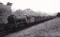 Vintage black and white photo of steam locomotive at Potter Bar 1951