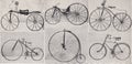 Vintage black and white photos of Bicycles during a hundred years.