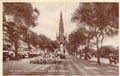 Vintage black and white postcard of East Princes Street Gardens and Scott Monument, Edinburgh