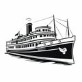 Vintage Black And White Riverboat Sketch - Clean And Simple Design