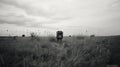 Vintage Black And White Telephone Booth In Surreal Field