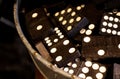 A Collection of Vintage Dominos in an Antique Metal Tray Royalty Free Stock Photo