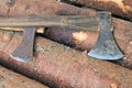 Vintage blacksmith tools on wooden table