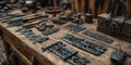 Vintage Blacksmith Tools on Wooden Table Royalty Free Stock Photo