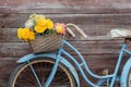 Vintage blue bike on wood background Royalty Free Stock Photo