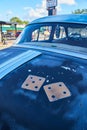 Vintage Blue Car Detail Dice D6 and Suburban Street Scene Royalty Free Stock Photo