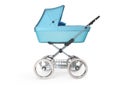 Vintage blue color design baby stroller. 3d render Royalty Free Stock Photo