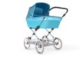 Vintage blue color design baby stroller. 3d render Royalty Free Stock Photo