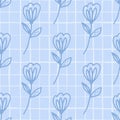 Vintage blue flower seamless pattern in doodle style. Cute floral endless wallpaper Royalty Free Stock Photo