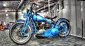 Vintage blue Harley Davidson motorcyce