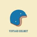 vintage blue helmet on yellow background flat vector illustration