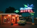 Vintage Blue Swallow Motel retro neon sign, on Route 66 in Tucumcari, New Mexico Royalty Free Stock Photo