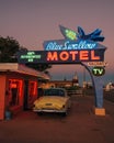 Vintage Blue Swallow Motel retro neon sign, on Route 66 in Tucumcari, New Mexico